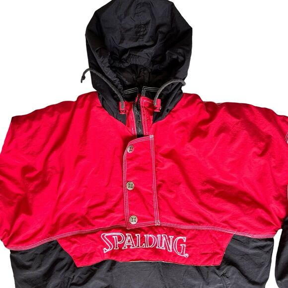 Vtg Spalding Ski Jacket Men's Medium Red White Black Colorblock Winter Hood Coat - Picture 2 of 16